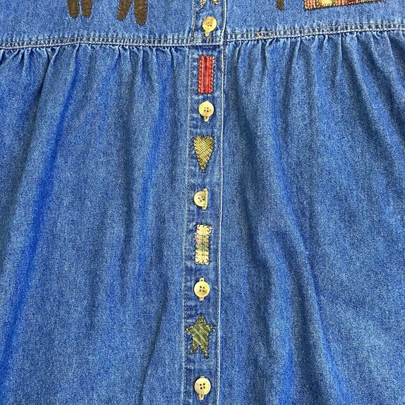 Haik’s Sz 1X Vintage 90s Holiday Themed Denim Midi Dress Prairie Cottagecore - Picture 15 of 16